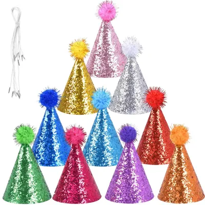 Partykegelhoeden mit Quasten, 10 Farben, verstellbar, für Kinder & Erwachsene