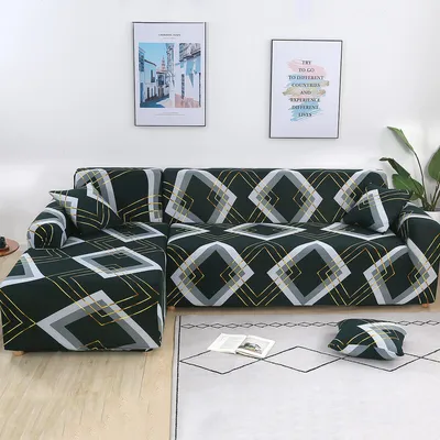 Produktbild von L-Form Stretch Sofa Schonbezug Armlose Futonhülle Bedruckte Möbelschutzfolie Elastisches Polyester Elasthan Waschbare armlose Sofabezug Klappbare Couch Shield Sofabezug (trendiges Diamantgitter)