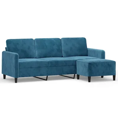 Produktbild von 3-Sitzer-Sofa mit Hocker Blau 180 cm Samt