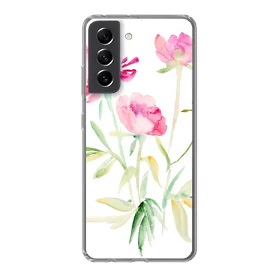 Produktbild von MuchoWow® Handyhülle Schutzhülle Hülle für Samsung Galaxy S21 FE Blumen - Aquarell - Rosa Silikon Softcase Handy Hülle - Mobiltelefonhülle