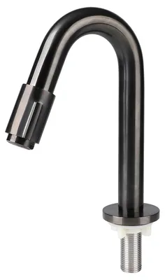 Produktbild von Differnz Kaltwasserarmatur - Gebogener Standhahn für Toilette - Modernes und minimalistisches Design - Messing - Gun Metal - Hoher Auslauf - Aufbaumontage - Ohne Drehgriffe - 19 cm