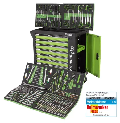 Produktbild von TRUTZHOLM Werkstattwagen Premium Plus 254-tlg. – bestückt, 7 Schubladen, abschließbar, Grün