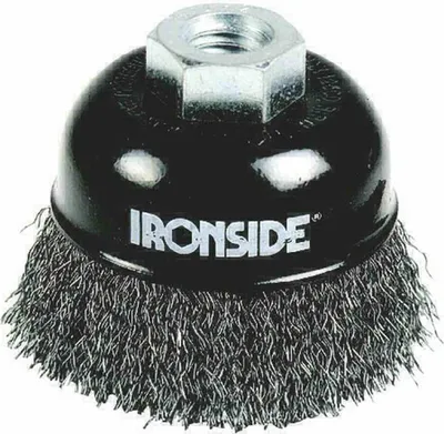 Image de Brosse boisseau acier Ø 60 mm, pour meuleuse d'angle, fil ondulé, avec raccord fileté M14, épaisseur de fil 0,30 mm