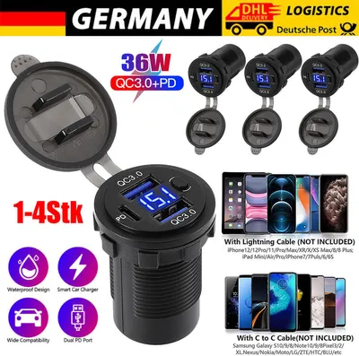 Produktbild von 12V USB C Auto Ladegerät Adapter Fast KFZ Steckdose PD & QC3.0 Port für Boot LKW