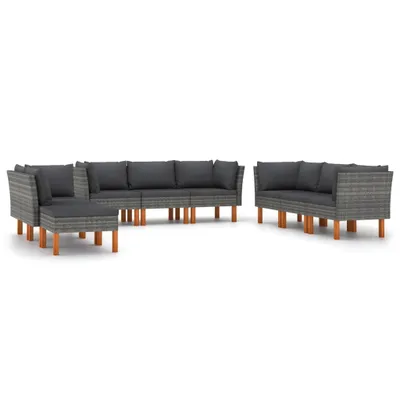 Obrázek produktu pro vidaXL 9dílná zahradní lounge souprava s polštáři Poly ratan Grey