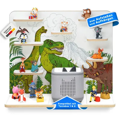 Produktbild von stadtecken® Kinder Regal für Musikbox I Geeignet für die Toniebox 1 & 2 und Tonies I Hörspiel I zum Aufstellen oder Aufhängen I Dinomania