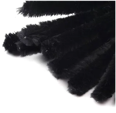Schwarze Pfeifenreiniger 9mm Basteldraht plüschig Chenille.