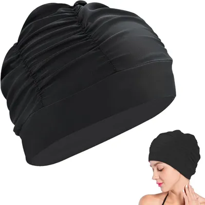 Produktbild von Schwimmhaube Damen, große elastische Nylon Badekappe, für langes Haar, Schwimmen