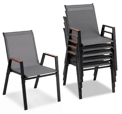 Immagine prodotto di Set di 6 sedie da giardino KOMFOTTEU, sedie impilabili in tessuto con schienale e braccioli, sedie da balcone con struttura in metallo, resistenti fino a 180 kg, ideali per l'esterno, per giardino, balcone e terrazza