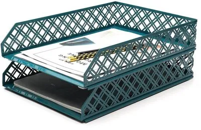Image de Étagère à dossiers en métal, empilable, lot de 2, rangement de bureau