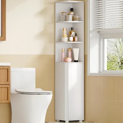 Image de Armoire de salle de bain d'angle, blanche, 30 x 30 x 170 cm