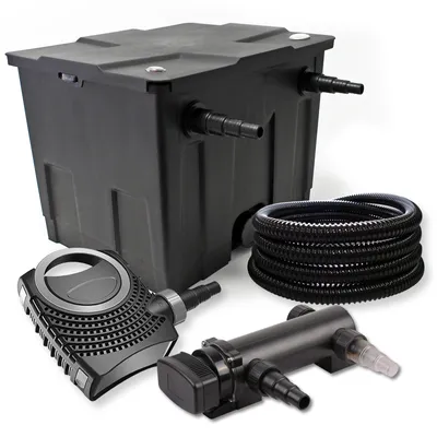 Zdjęcie produktu dla Kompletny zestaw SunSun: filtr stawowy CBF-350 do 12000 l jako filtr przepływowy, pompa stawowa NEO7000 SuperEco 7000 l/h 50 W, odstojnik stawowy CUV-318 z odstojnikiem UVC 18 W, 25 m węża stawowego 25 mm (1")