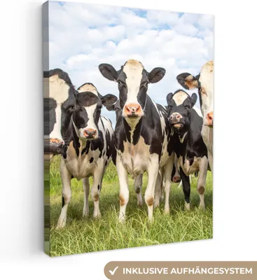 Zdjęcie produktu dla MuchoWow® - Obraz na płótnie - Krowy - Pastwisko - Zwierzęta - Natura - Trawa, fototapeta, dekoracja ścienna, obrazy do salonu, 90x120cm