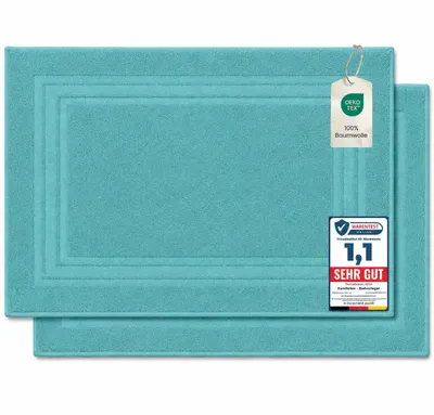 Produktbild von Komfortec Badvorleger Set 2 Teilig, Waschbar Duschmatte & Badteppich, 600 g/m² &100% Baumwolle, Saugfähig & Schnelltrocknend, 50 x 70 cm, Aqua