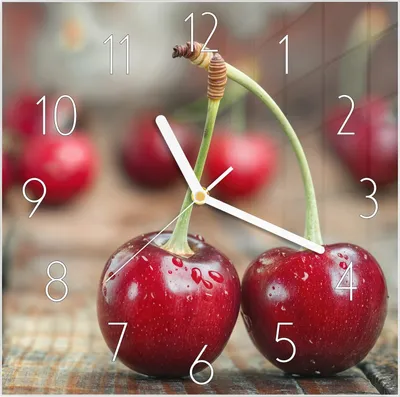 Produktbild von Wanduhr aus Glas mit Motiv Frische Kirschen- 30 x 30 cm - inkl. Aufhängesystem