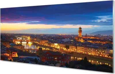 Produktbild von Glasbilder 120x60 Wandkunst Italien Nacht-Panorama der Brücken