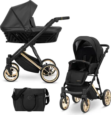 Produktbild von Kinderwagen IVENTO Sportwagen Babywagen Babyschale Komplettset Kinder Wagen Set 2 in 1 (Dove Grey, Rahmenfarbe: Gold)