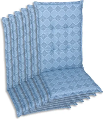 Produktbild von GO-DE Textil, Sesselauflage Hochlehner, 6er Set, Farbe: blau, Maße ca.: 120 cm x 50 cm x 6 cm, Rückenhöhe: 70 cm