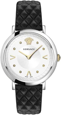 Produktbild von Versace Pop Chic Damenuhr Schwarzes Leder Silber Stahlgehäuse 36mm VEVD00119