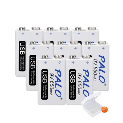 Obrázek produktu pro Dobíjecí 9V baterie, kapacita 650 mAh, nabíjení přes Micro USB, 8 kusů 9V