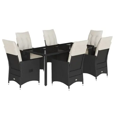 Produktbild von vidaXL 7-tlg. Garten-Essgruppe mit Kissen Schwarz Poly Rattan