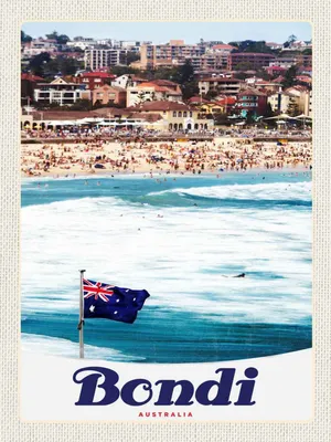 Produktbild von vianmo Holzschild 40x30 cm Bondi AutralienStrand Bildmotiv Reisemotiv Urlaub