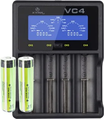 Produktbild von Panasonic 18650 Li-Ion Akku geschützt mit 3,7 Volt, 3400mAh 2 Stück und LCD-Schnell-Ladegerät