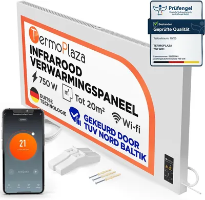 Produktbild von Infrarot-Heizpaneel mit WLAN, Konvektor, Flachheizkörper, 750 W - für bis zu 20 m², Standheizung, elektrischer Heizkörper – Energiesparer