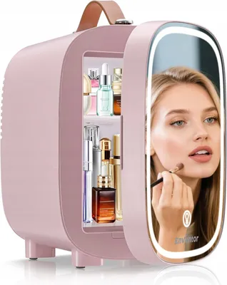 Zdjęcie produktu dla Mini Lodówka 4 L Na Kosmetyki Z Lustrem I Światłem Led Różowa Z Ogrzewaniem