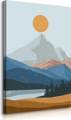 Produktbild von Muralo Leinwandbild Canvas für Esszimmer BERGE Sonne Wald Landschaft Boho Stil Br. 80cm x Hö. 120cm