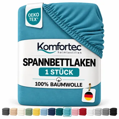 Produktbild von Komfortec Jersey Spannbettlaken 140x200 cm, 100% Baumwolle, Türkis