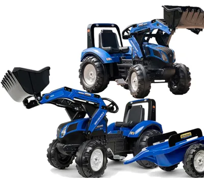 Image de Tracteur New Holland T8 à pédales, avec pelle et remorque, pour enfants de 3 à 7 ans