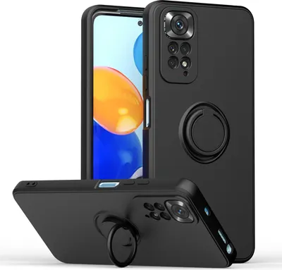 Produktbild von Redmi Note 11 Handyhülle, Ring Halter Ständer Kratzfeste Weiche Silikon schutzhülle für Xiaomi Redmi Note 11 / Note 11S Schwarz