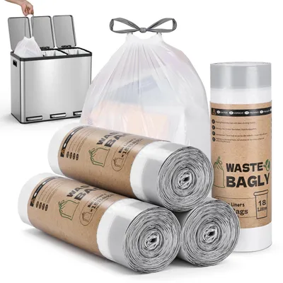 Image de YEAUPE PRO, sacs poubelle de 18 litres avec cordon de serrage, 60 pièces (4 rouleaux de 15 sacs), extra épais et résistants