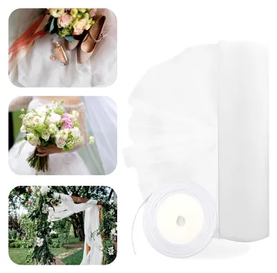 Produktbild von 48 cm x 10 m Tüllrolle Organza Stoff mit weißem Band, Tischläufer für Hochzeiten, Tutu-Rock, Dekoration, Nähen, Geschenke, Verpackung, Basteln