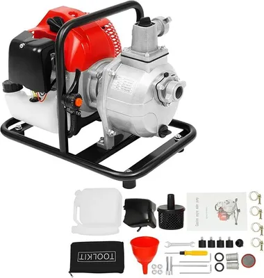 Produktbild von Wasserpumpe Benzin 1,7PS Selbstansaugend Gartenpumpe 43ccm Schmutzwasserpumpe 2 Takt Einzylinder Teichpumpe Poolpumpe Saugpumpe 30 m Förderhöhe