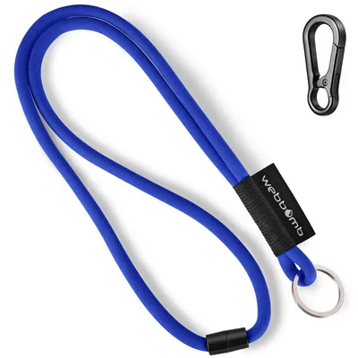 Produktbild von WEBBOMB® Tubular Lanyard Blau rund weich lang mit Karabinerhaken & Schlüsselring security Schlüsselband Umhängeband als Schlüsselanhänger 17g Keychain