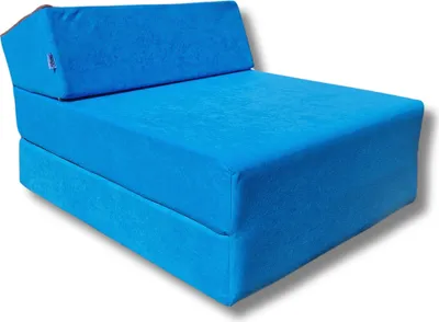 A blue foldable mattress or chair is shown on a white background.
