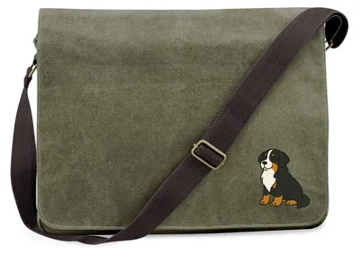 Produktbild von Huuraa Umhängetasche Berner Sennenhund Comic Berner 14 Liter Military Green Canvas Laptoptasche Geschenkidee