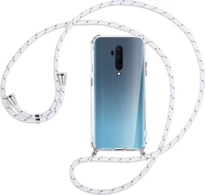 Produktbild von Handykette Backcover-Schutzhülle mit Band (Metall silberfarben) für OnePlus 7T Pro - weiß/grau
