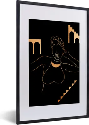 Produktbild von MuchoWow® Gerahmtes Poster Frau - Gold - Strichzeichnung 40x60 cm - Poster mit Schwarzem Bilderrahmen Wandposter Rahmen Foto Bilder - Poster in Rahmen