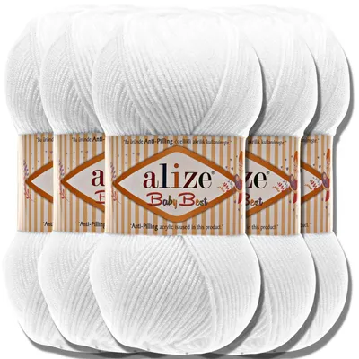 Produktbild von Alize 5x 100g Baby Best Wolle, Antipilling, Uni, Häkeln, Stricken (White I 55)