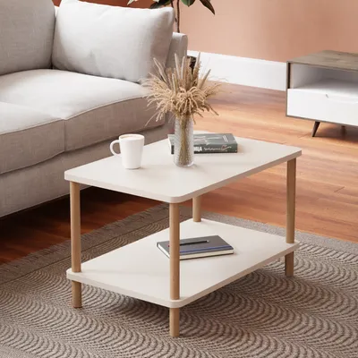 Produktbild von Couchtisch Jelling Wohnzimmertisch Rechteckig Kaffeetisch 43 x 70 x 44 cm Sofatisch Weiß