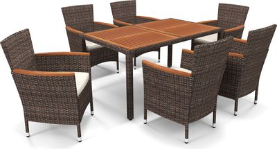 COSTWAY Rattan Sitzgruppe für 6 Personen, Gartenmöbel Gartenset Sitzgruppe, Gartentisch mit Gartenstühlen, Gartengarnitur Sitzgarnitur, Schwarz