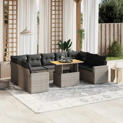 Produktbild von Möbel 10-tlg. Garten-Sofagarnitur mit Kissen Grau Poly Rattan - Sitzgruppe 3271459
