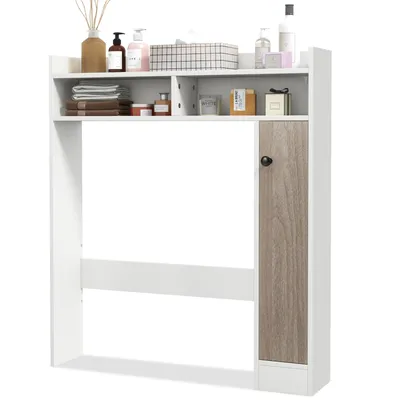 Produktbild von GOPLUS Toiletteschrank Überbauschrank, Toilettenregal mit 2 verstellbaren Regalen, 2 offenen Fächern & 1 oberen Regal, Badezimmerregal Holz, WC-Ständer platzsparend 88 x 18 x 100 cm (Weiß)