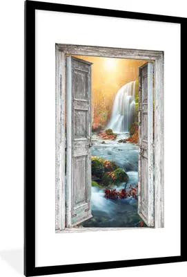 Produktbild von MuchoWow® Gerahmtes Poster Wasserfall - Aussicht - Landschaft 60x90 cm - Poster mit Schwarzem Bilderrahmen Wandposter Rahmen Foto Bilder - Dekoration - Wandposter Wohnzimmer - Hochwertig