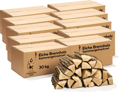 Produktbild von Neandertaler Feuer Brennholz Eichenholz Kaminholz - Grillholz 25 cm 300 kg | Hartholz Eichen Feuerholz | Holz für Grill Kamin Smoker Ofen | Firewood