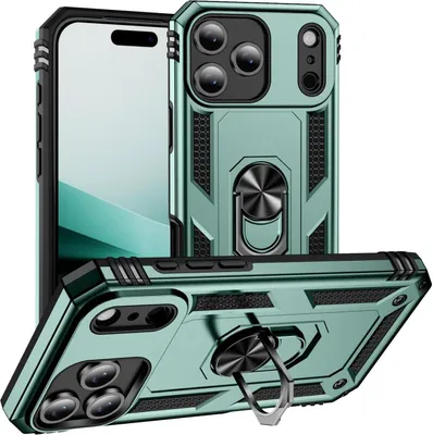 Produktbild von Mobigear Armor Ring iPhone Air Hülle Hardcase Backcover Stoßfest mit Ringhalter - Grün