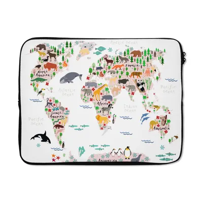 Produktbild von MuchoWow® Laptop Hülle 15 Zoll Weltkarte - Kinder - Tiere Laptoptasche - Laptoptasche - Sleeve - Rundum-Schutz